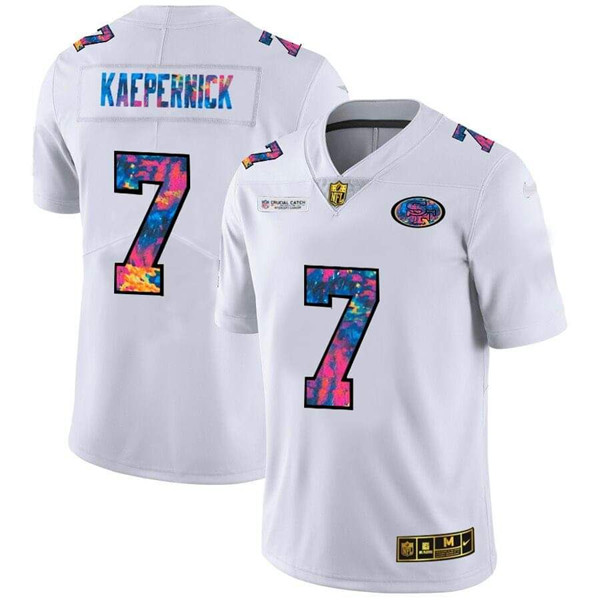 Men's San Francisco 49ers #7 Colin Kaepernick 2020 White Crucial Catch Limited Stitched Jersey